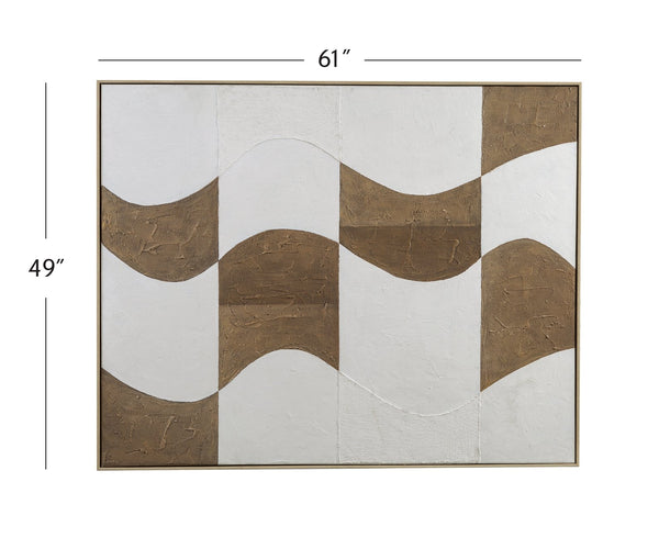 Basset Mirror River City Framed Canvas Art - Stylish Waved Checkered Pattern For Modern Home Decor Elegance Natural Canvas,Wood,Resin Frame 7301-046