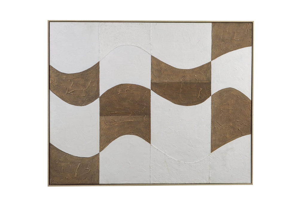 Basset Mirror River City Framed Canvas Art - Stylish Waved Checkered Pattern For Modern Home Decor Elegance Natural Canvas,Wood,Resin Frame 7301-046