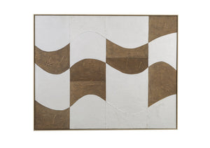 Basset Mirror River City Framed Canvas Art - Stylish Waved Checkered Pattern For Modern Home Decor Elegance Natural Canvas,Wood,Resin Frame 7301-046