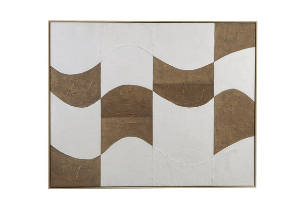 Basset Mirror River City Framed Canvas Art - Stylish Waved Checkered Pattern For Modern Home Decor Elegance Natural Canvas,Wood,Resin Frame 7301-046