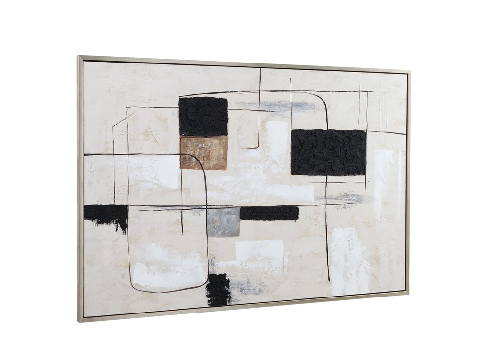 Basset Mirror Quartershot Framed Canvas - Contemporary Abstract Art In Cool Tones For Elegant Home Decor Silver Canvas,Wood,Resin Frame 7301-048