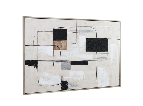 Basset Mirror Quartershot Framed Canvas - Contemporary Abstract Art In Cool Tones For Elegant Home Decor Silver Canvas,Wood,Resin Frame 7301-048