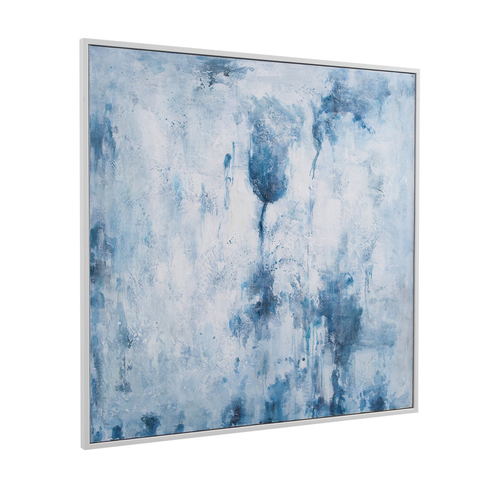 Basset Mirror Lake Time Framed Canvas - Tranquil Blue & White Abstract Art For Modern Coastal Home Decor White Canvas,Wood,Resin Frame 7301-051
