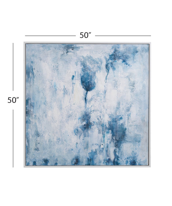 Basset Mirror Lake Time Framed Canvas - Tranquil Blue & White Abstract Art For Modern Coastal Home Decor White Canvas,Wood,Resin Frame 7301-051