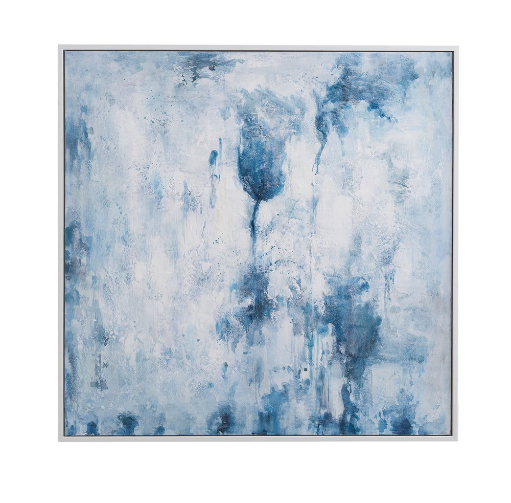 Basset Mirror Lake Time Framed Canvas - Tranquil Blue & White Abstract Art For Modern Coastal Home Decor White Canvas,Wood,Resin Frame 7301-051
