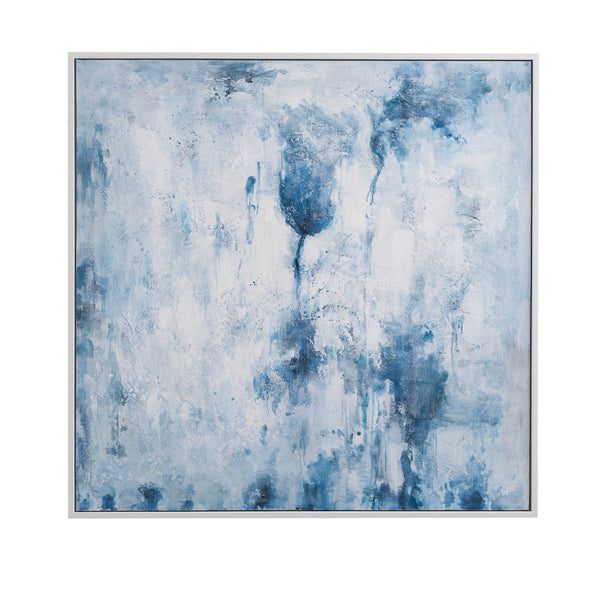 Basset Mirror Lake Time Framed Canvas - Tranquil Blue & White Abstract Art For Modern Coastal Home Decor White Canvas,Wood,Resin Frame 7301-051