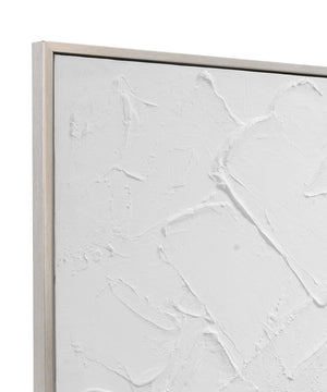 Basset Mirror Paradisio Framed Canvas Art - Minimalist White Textures In Elegant Brushed Silver Frame For Style Silver Canvas,Wood,Resin Frame 7301-054