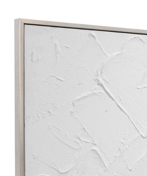 Basset Mirror Paradisio Framed Canvas Art - Minimalist White Textures In Elegant Brushed Silver Frame For Style Silver Canvas,Wood,Resin Frame 7301-054