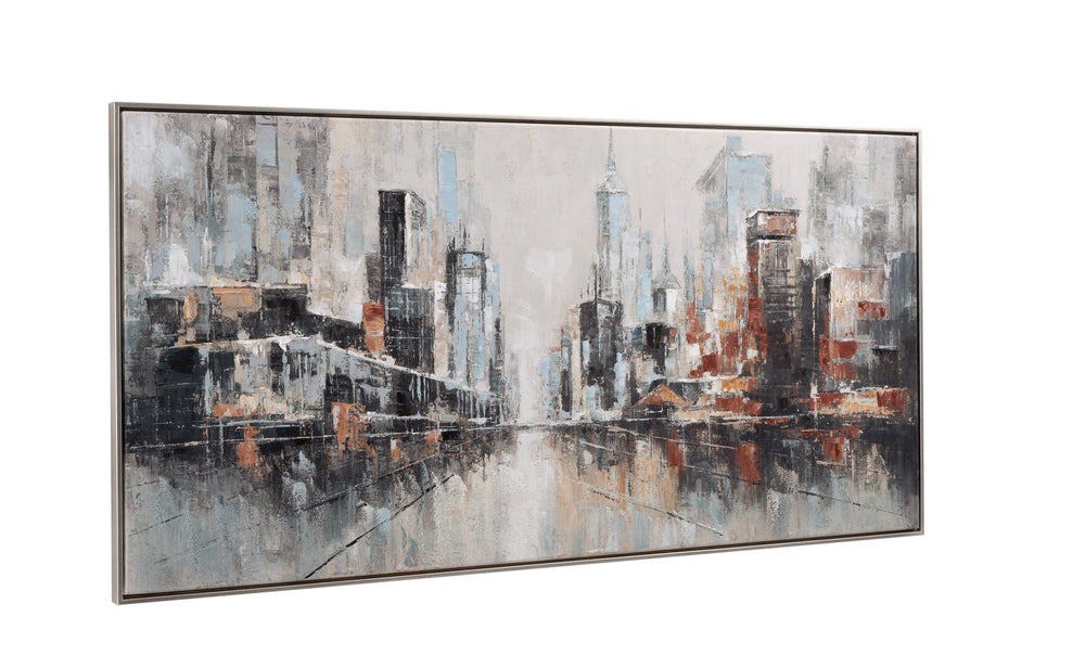 Basset Mirror City Scape Framed Canvas - Contemporary Abstract Art With Urban Elegance For Stylish Home Decor Silver Canvas,Wood,Resin Frame 7301-064