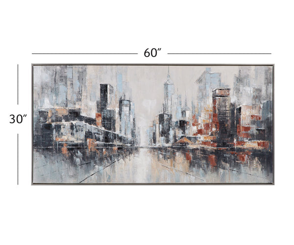 Basset Mirror City Scape Framed Canvas - Contemporary Abstract Art With Urban Elegance For Stylish Home Decor Silver Canvas,Wood,Resin Frame 7301-064