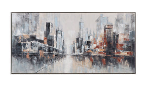 Basset Mirror City Scape Framed Canvas - Contemporary Abstract Art With Urban Elegance For Stylish Home Decor Silver Canvas,Wood,Resin Frame 7301-064