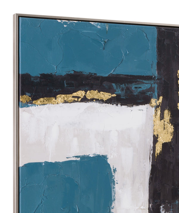 Basset Mirror Around About Framed Canvas: Contemporary Abstract Art With Teal, Black, And Gold For Modern Decor Silver Canvas,Wood,Resin Frame 7301-065