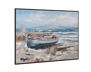 Basset Mirror Mo Bay Framed Canvas Art - Coastal Serenity With Sailboat, Elegant Black Frame For Timeless Charm Black Canvas,Wood,Resin Frame 7301-066