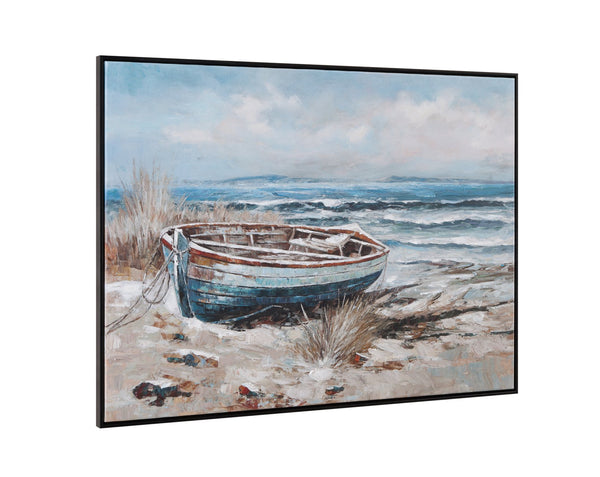 Basset Mirror Mo Bay Framed Canvas Art - Coastal Serenity With Sailboat, Elegant Black Frame For Timeless Charm Black Canvas,Wood,Resin Frame 7301-066