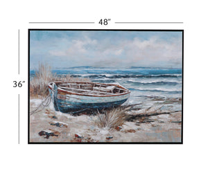 Basset Mirror Mo Bay Framed Canvas Art - Coastal Serenity With Sailboat, Elegant Black Frame For Timeless Charm Black Canvas,Wood,Resin Frame 7301-066