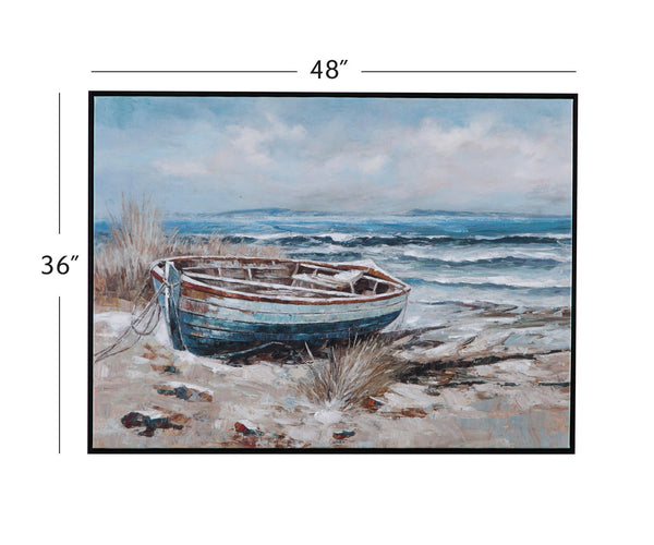 Basset Mirror Mo Bay Framed Canvas Art - Coastal Serenity With Sailboat, Elegant Black Frame For Timeless Charm Black Canvas,Wood,Resin Frame 7301-066