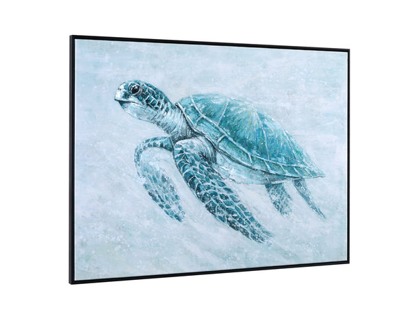 Basset Mirror Kemps Bay Framed Canvas - Serene Sea Turtle Art In Aqua Tones For Coastal Charm & Tranquil Decor Black Canvas,Wood,Resin Frame 7301-067