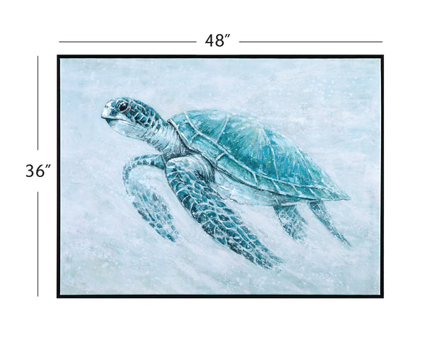 Basset Mirror Kemps Bay Framed Canvas - Serene Sea Turtle Art In Aqua Tones For Coastal Charm & Tranquil Decor Black Canvas,Wood,Resin Frame 7301-067