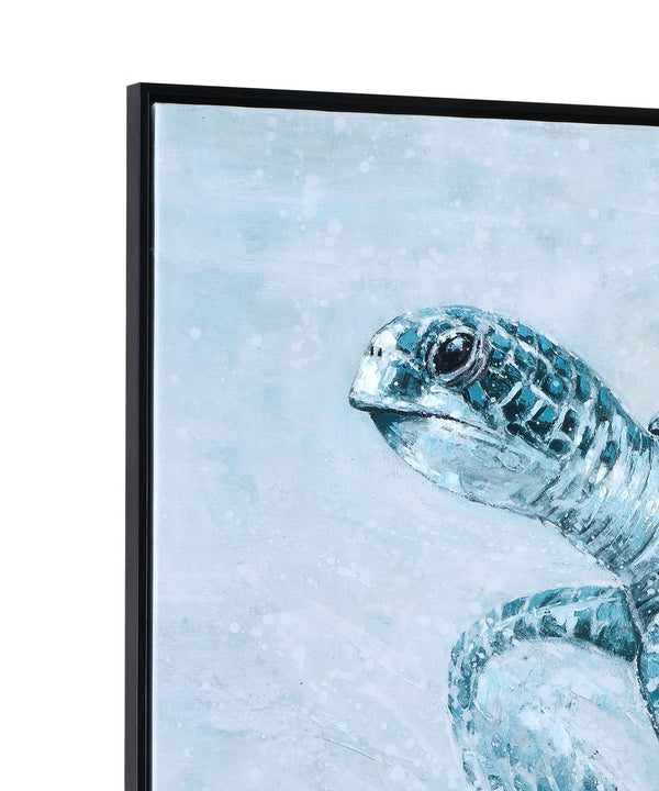 Basset Mirror Kemps Bay Framed Canvas - Serene Sea Turtle Art In Aqua Tones For Coastal Charm & Tranquil Decor Black Canvas,Wood,Resin Frame 7301-067