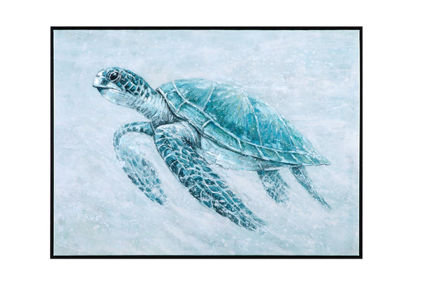 Basset Mirror Kemps Bay Framed Canvas - Serene Sea Turtle Art In Aqua Tones For Coastal Charm & Tranquil Decor Black Canvas,Wood,Resin Frame 7301-067