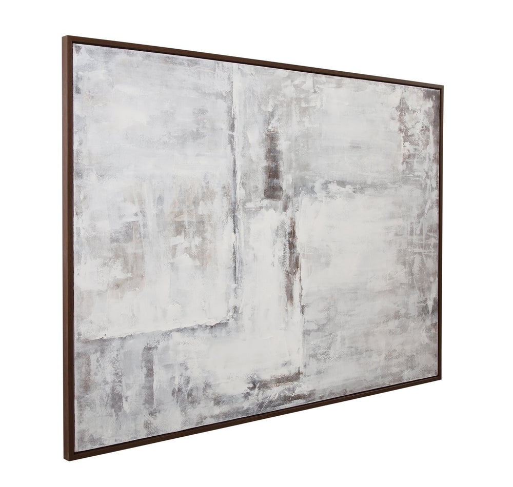 Basset Mirror Triad Framed Canvas - Contemporary Minimalist Wall Art In Cool Tones, Sleek Black Frame Display Brown Resin 7301-083