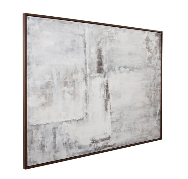 Basset Mirror Triad Framed Canvas - Contemporary Minimalist Wall Art In Cool Tones, Sleek Black Frame Display Brown Resin 7301-083