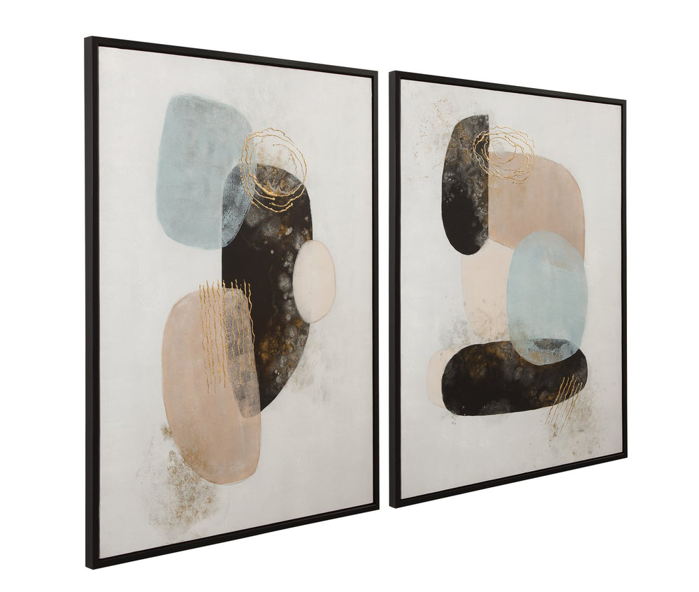 Basset Mirror Athena Framed Canvas Set Of 2 - Modern Organic Art In Sleek Black Frames For Stylish Interiors Black Resin 7301-084