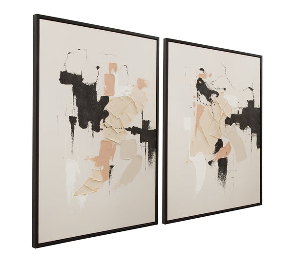 Basset Mirror Intuitive Framed Canvas Set Of 2 – Modern Minimalist Art In Black Frame With Cool Tan & Black Tones Black Resin 7301-086