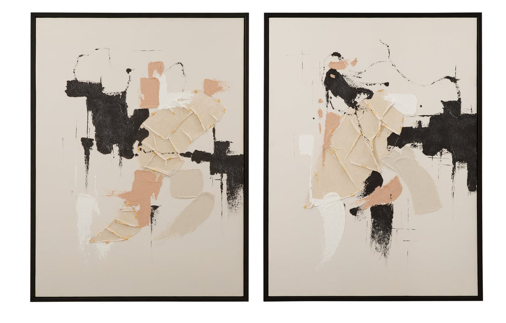 Basset Mirror Intuitive Framed Canvas Set Of 2 – Modern Minimalist Art In Black Frame With Cool Tan & Black Tones Black Resin 7301-086