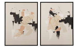 Basset Mirror Intuitive Framed Canvas Set Of 2 – Modern Minimalist Art In Black Frame With Cool Tan & Black Tones Black Resin 7301-086