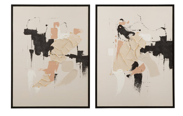 Basset Mirror Intuitive Framed Canvas Set Of 2 – Modern Minimalist Art In Black Frame With Cool Tan & Black Tones Black Resin 7301-086