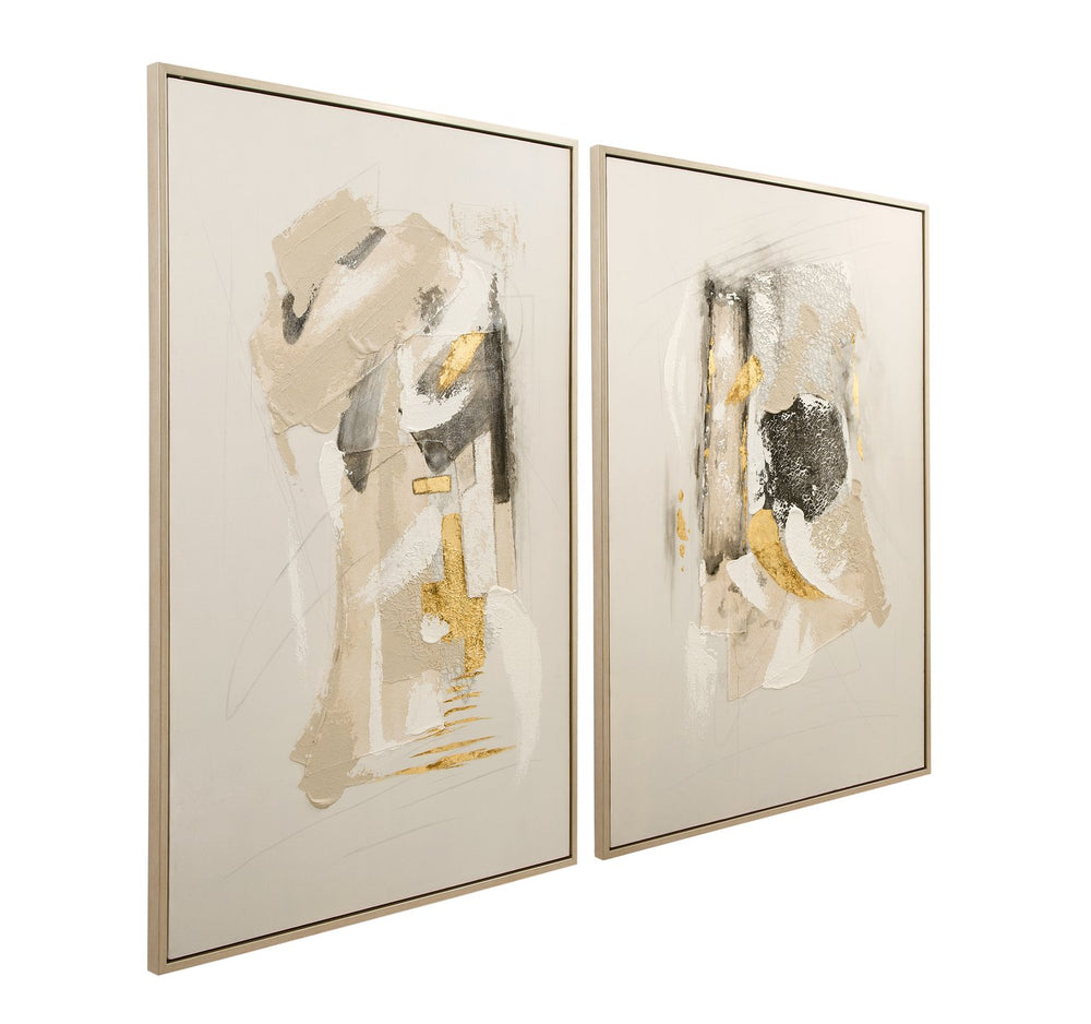 Basset Mirror Spencer Framed Canvas Set Of 2 - Modern Minimalism Art With Soft Palette & Elegant Gold Accents Silver Resin 7301-087