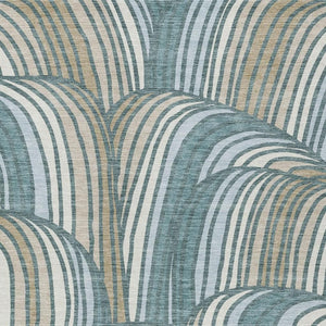 HomeRoots Abstract Teal Beige Washable Polyester Area Rug for Indoor Outdoor Patio and Coastal Decor 8' x 10' 730105