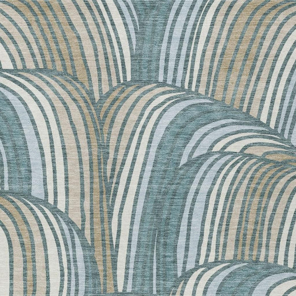 HomeRoots Abstract Teal Beige Washable Polyester Area Rug for Indoor Outdoor Patio and Coastal Decor 8' x 10' 730105