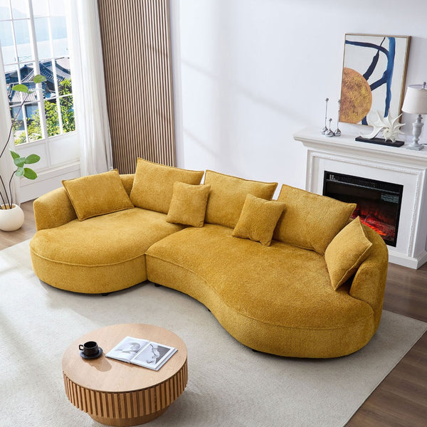 English Elm Oversized Boucle Curved Sectional Sofa with Left Chaise Modern Living Room Couch W876S00320