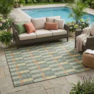 Geometric Polyester Area Rug Washable Indoor Outdoor Stain Resistant Patio Living Room
