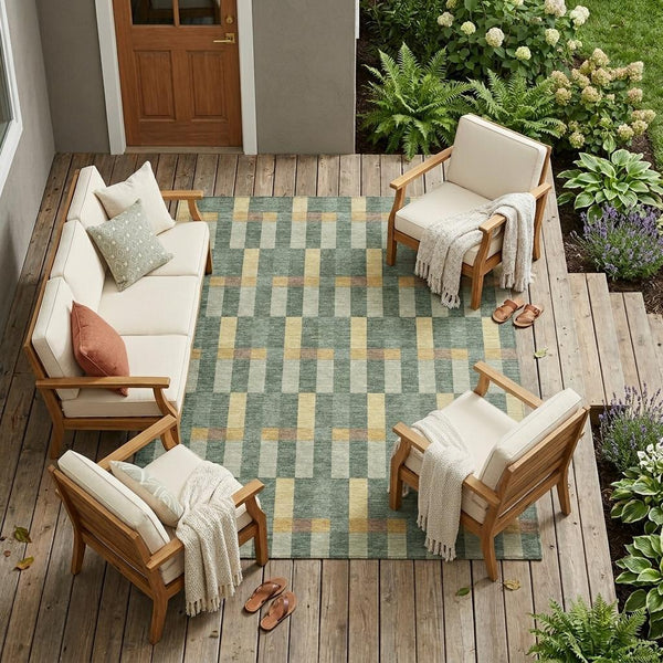 Geometric Polyester Area Rug Washable Indoor Outdoor Stain Resistant Patio Living Room