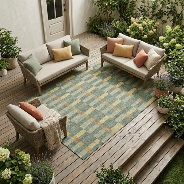 Geometric Polyester Area Rug Washable Indoor Outdoor Stain Resistant Patio Living Room