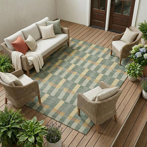 Geometric Polyester Area Rug Washable Indoor Outdoor Stain Resistant Patio Living Room