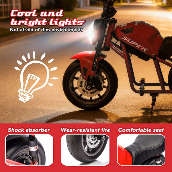 English Elm 24v300w Kids Electric Muscle Motorcycle with Dual Suspension Wide Eva Tires and Twist Throttle Red W1578P382503