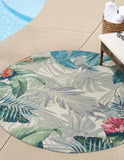 Unique Loom Outdoor Botanical Kula Machine Made Botanical Rug Multi, Gray/Green/Ivory/Red/Pink/Light Blue/Olive 7' 10" x 7' 10"