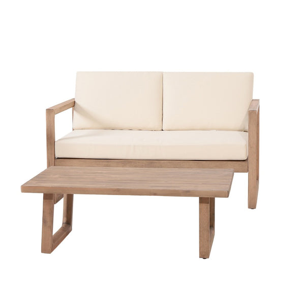 English Elm Outdoor Acacia Hardwood Loveseat Set with Slatted Design and Weather Resistant Cushions 73020.00BBGE