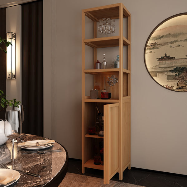 English Elm Storage Tall Slim Cabinet Bamboo Linen Tower with Shutter Door, 3-Tier Shelves, Humidity-Resistant Freestanding Organizer W2207P198058