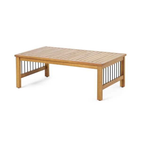 English Elm Outdoor Acacia Wood Loveseat Set with Iron Accents Cushions and Slatted Coffee Table 73021.00BGE