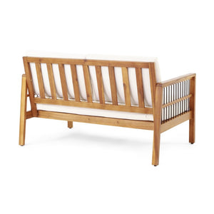 English Elm Outdoor Acacia Wood Loveseat Set with Iron Accents Cushions and Slatted Coffee Table 73021.00BGE