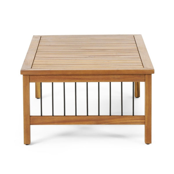 English Elm Outdoor Acacia Wood Loveseat Set with Iron Accents Cushions and Slatted Coffee Table 73021.00BGE