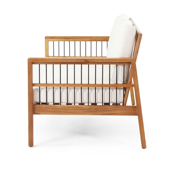 English Elm Outdoor Acacia Wood Loveseat Set with Iron Accents Cushions and Slatted Coffee Table 73021.00BGE