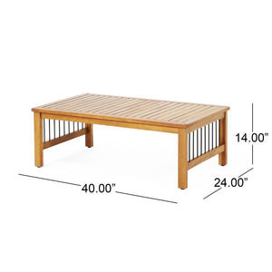 English Elm Outdoor Acacia Wood Loveseat Set with Iron Accents Cushions and Slatted Coffee Table 73021.00BGE