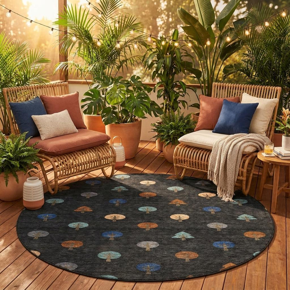 8 Foot Round Washable Polyester Rug Bold Geometric Pattern for Indoor Outdoor Use