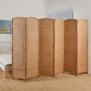 English Elm 4 Panel Room Divider Folding Screen Privacy Partition Wood Woven Panels Portable Rustic Room Splitter Natural Wood W3198P299263